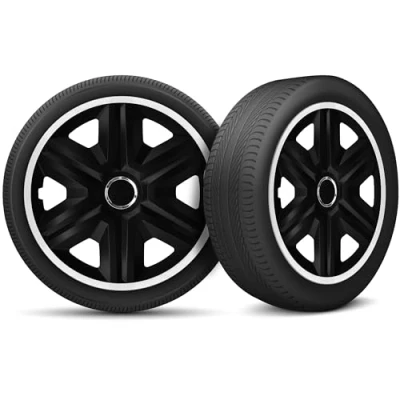 Image de Moltico Enjoliveur Set de 4 Universel Enjoliveurs Adapté à Toutes Roues en Acier pour Auto Anneau Sécurité Réglable 15 Pouces Blanc Noir