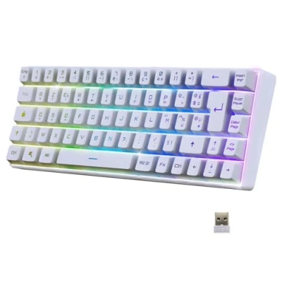 Image de EMPIRE Gaming K508 Clavier Sans Fil Compact TKL 65% (AZERTY FR) via Bluetooth / 2.4G/ Type C pour PS4/PS5/PC/Mac Rétroéclairage RGB 68 Touches 23 Anti Ghosting Blanc (2024)