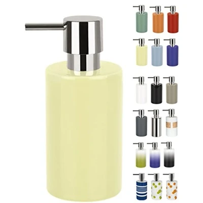 Image de Spirella Distributeur de Savon Liquide „Tube“ Céramique Lotion avec doseur en ABS chromé Capacité 300 ML (ØxH): 7 x 16 cm Jaune
