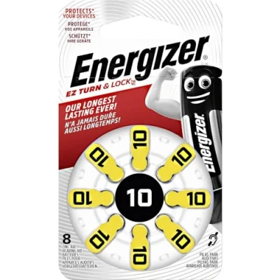 Image de Energizer Piles pour prothèses auditives Energizer, Taille 10, Languette Jaune (Pack de 8)