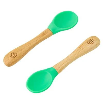 Image de Bamboo Baby Feeding Spoons with Soft Curved Silicone Bowl Tips for Toddlers and Infants