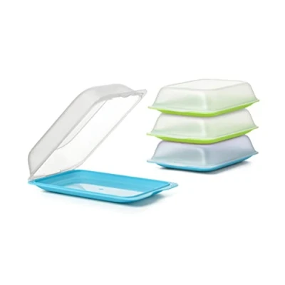 Image de TATAY Ensemble de 4 Boîtes a Charcuterie Fresh MAXI, Sans BPA, Réutilisable, Empilable, Passe au Lave vaisselle et Micro ondes, Couleurs bleu vert. Dimension 17 x 6,2 25,2 cm 1181202