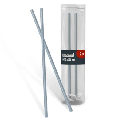 Image de HELPMATE tige filetée M10 x 330 mm en acier inoxydable A2 2 pièces à pas métrique et filetage complet argenté DIN 976