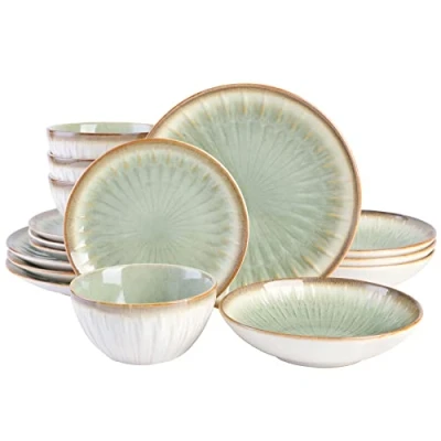 Image de Gibson Elite Mayfair Bay service de table double bol en relief, pour 4 personnes (lot 16), vert