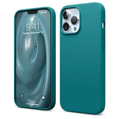 Image de elago Coque Silicone Liquide Compatible avec iPhone 13 Pro Max (6.7&quot;), Case Premium, Étui Protection Complète Cover Antichoc à 3 Structure, Microfibre Douce Empêche Rayures (Turquoise Foncé)