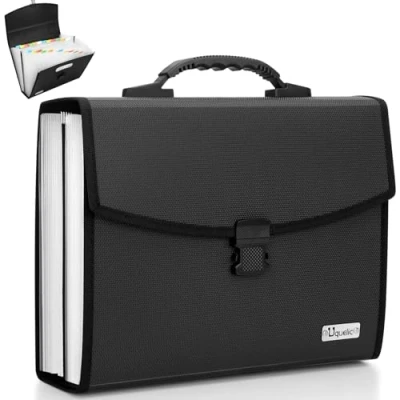 Image de Uquelic Dossier extensible 26 poches Boucle durable améliorée avec poignée ergonomique Grand organiseur de fichiers A4/documents accordéon pour le travail et la maison (noir)