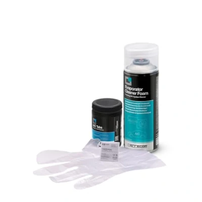 Image de ERRECOM Kit nettoyage climatisation, contient Evaporator Cleaner Foam Nettoyant moussant climatiseur, A/C Tabs 40 tablettes pour climatiseur à action prolongée, gants inclus