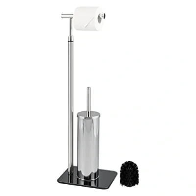 Image de bremermann brosse WC sur pied 2 en 1, WC, porte rouleau, acier inoxydable avec socle verre