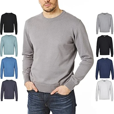 Image de Castle Point CSPKNT003 Pull 100 % coton pour homme, col rond, Gris, L