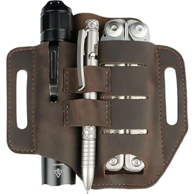 Image de VIPERADE PJ13 Cuir EDC Sac Fourreau en Organisateur Tactique Multi à Outils Lampe de Poche Outil Porte Stylo avec Boucle Ceinture (Brun)
