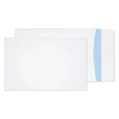 Image de Blake Purely Packaging 381 x 254 25 mm 140 g/m² Enveloppes Pochettes à Soufflet Bande Adhésive (12201) Blanc Boîte de 125