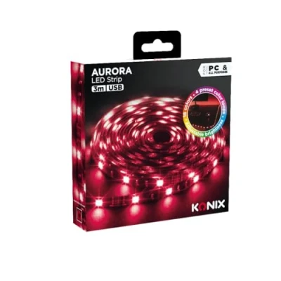 Image de Konix Drakkar Bande lumineuse gaming LED Aurora 3 m Revêtement autocollant 16 couleurs Connexion USB