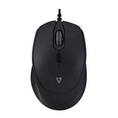 Image de Souris V7 USB filaire Clics silencieux Design ambidextre Surface caoutchoutée douce