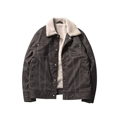Image de ERTGHH Yrf Doudoune d&#039;hiver épaisse en coton matelassé avec outils daim et velours, marron foncé, XL