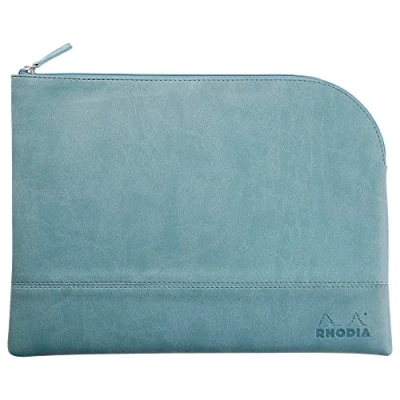 Image de RHODIA 116735C Pochette Zippée en Simili Cuir Eau Taille L (21 x 28 cm) Coutures Véritables Intérieur Tissu Orange Rangement Documents, Petites Fournitures