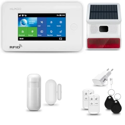 Image de Systeme d&#039;alarme WiFi + GSM 4G LTE, HUXGO HXA006 Sirène sans Fil, 1X détecteur de Mouvement, capteur Porte/fenêtre, TUYA