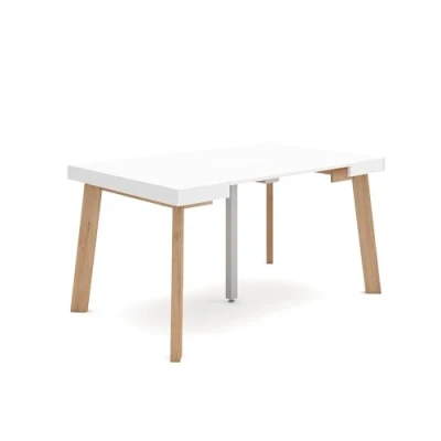 Image de Skraut Home Table Console Extensible Meuble 140 pour 6 Personnes Pieds en Bois Style Moderne Blanc