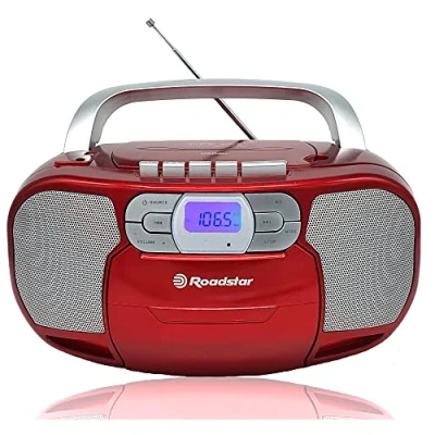 Image de Roadstar RCR 4635UMP/RD Radio CD Cassette Portable, Numerique PLL FM, Lecteur MP3, USB, AUX in, Sortie Casque, Rouge