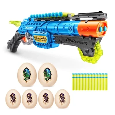 Image de XSHOT Dino Attack Claw Hunter Fléchettes en Mousse (24 fléchettes, 2 œufs Moyens, 4 Petits œufs), Bleu Jouet Blaster