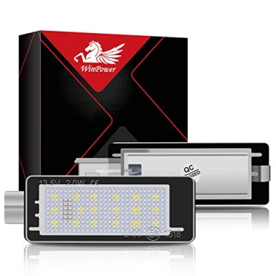Image de WinPower Ampoule d&#039;éclairage de plaque d&#039;immatriculation 18 SMD Blanc LED Sans erreur Arrière Lampe pour Laguna Espace Scenic Modus Clio Captur Fluenc ect., 2 Pièces