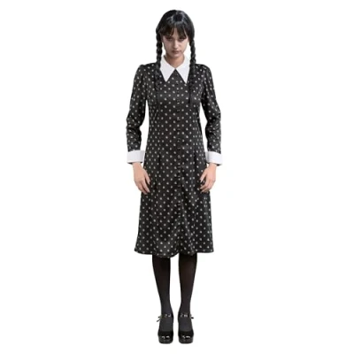 Image de Chaks Costume Mercredi pour femme Robe imprimée noir et blanc Addams Family L, Noir, L