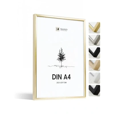Image de Heimlich® Cadre photo A4 21 x 30 cm, aluminium doré pour documents, certificats, diplômes avec plastification Montage mural ou sur table