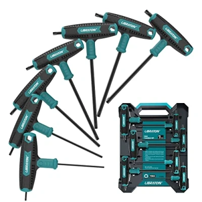 Image de LIBRATON Tournevis à poignée en T, Jeu de 7 TORX Duplex Grip Clés T10 A T40 avec boîte rangement