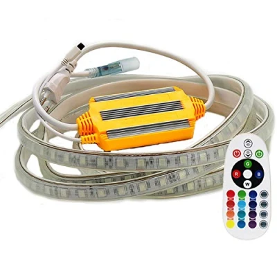 Image de FOLGEMIR Ruban de LED RGB 2m, 16 couleurs au choix, bande lumineuse dimmable avec transformateur 220V et télécommande IR, 5050 SMD 60 LEDs/m, étanche IP65