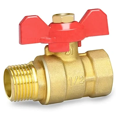 Image de Oumuik Robinet à boisseau sphérique 1/2 pouce en laiton avec poignée aile rouge filetage externe/filetage interne passage complet DN15 PN16