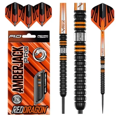 Image de RED DRAGON Amberjack Pro 1 Jeu de fléchettes en tungstène qualité supérieure 26 grammes avec ailettes et tiges