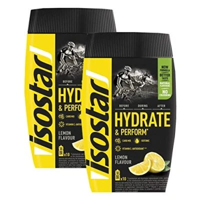 Image de Isostar Hydrate &amp; Perform Iso Drink Poudre d&#039;électrolyte pour soutenir la performance sportive Citron (2x400g)