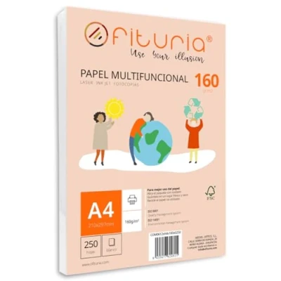 Image de Ramette de papier A4 160g avec 250 feuilles blanches, multifonctionnel pour un usage scolaire et professionnel. Idéal imprimantes laser, à jet d’encre ou photocopieuses Ofituria