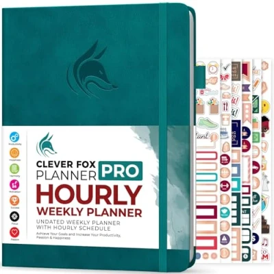 Image de Clever Fox Planner Pro Planificateur de vie hebdomadaire et mensuel non daté avec créneaux horaires, carnet rendez vous organiseur quotidien, A4 (bleu sarcelle foncé)