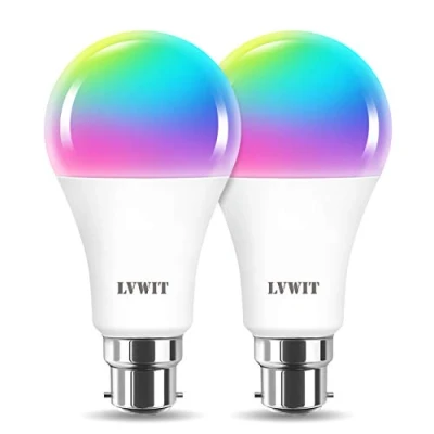 Image de LVWIT 12W Ampoule LED RGB Intelligente WiFi B22 Variable Multicolore, Compatible avec Tuya App et Smart Life, Alexa Echo Dot Google Home Assistant, Pas de Hub requis, 2 Packs