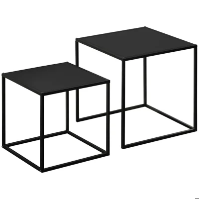 Image de HOMCOM Lot de 2 Tables gigognes Basses carrées Style Industriel en métal Noir Mat 40 et 35 cm