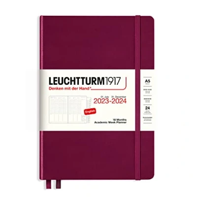 Image de LEUCHTTURM1917 367553 Planificateur Universitaire Medium (A5) 2024, avec cahier, 18 Mois, Port Red, Anglais