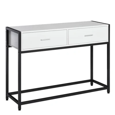 Image de HOMCOM Table Console de Salon d&#039;appoint dim. 120L x 34l 81H cm 2 tiroirs métal Noir en Bois Blanc