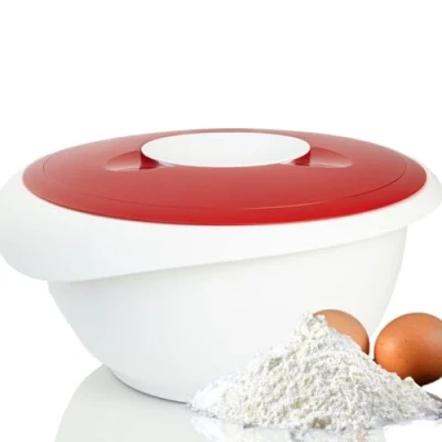 Image de Westmark Bol de Mélange Avec Couvercle Deux Parties, 2,5 L, Verseur, Plastique, Blanc/Rouge, 3153227R