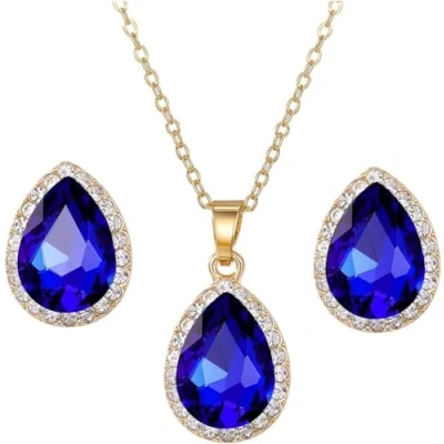 Image de FDEETY Ensembles de Bijoux Larmes pour Femme Collier Pendentif et Boucles D&#039;oreilles Parure Mariage Mariée (Bleu)