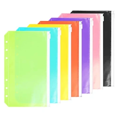 Image de Accessoire pour classeur à anneaux en D Pochettes perforées Séparateur Règle Onglet Index (7 Couleur Poche zippée, A6)