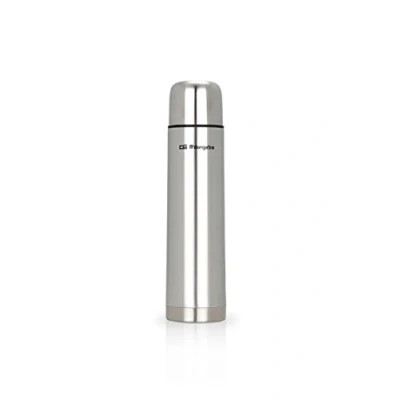 Image de Orbegozo TRL 10060 Bouteille isotherme pour liquides, corps en acier inoxydable, bouchon avec dispositif de dosage à bouton poussoir, peut contenir des liquides chauds et froids, 1 litre