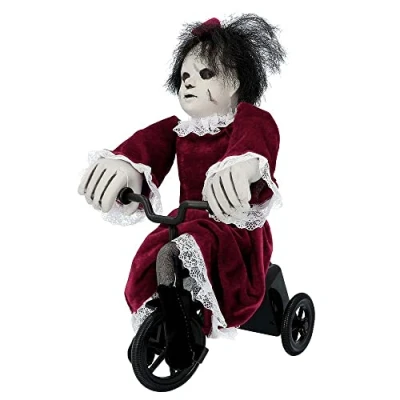 Image de Boland 73048 Poupée d&#039;horreur Interactive sur vélo Dimensions : 35 x 21 cm Angry Mathilde effrayante avec Son et Mouvement Objet de décoration pour Halloween, Carnaval, fête à thème