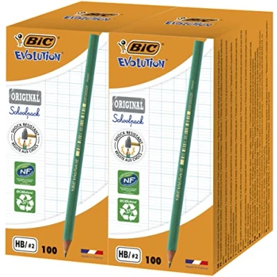 Image de BIC Ecriture Evolution Original Crayons à Papier Gris Certifiés NF Environnement Pointe HB, Lot de 200