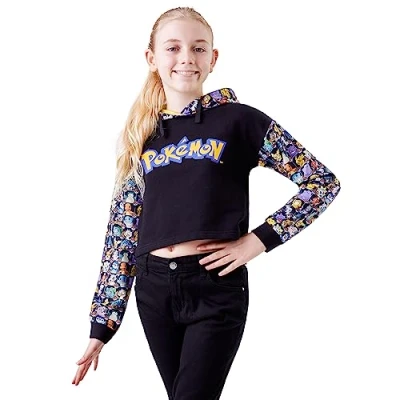 Image de Pokémon Sweat à Capuche Fille Crop Top Sweatshirt Enfant Ado Mode Vêtement Officiel Pikachu Sweats Tailles 5 15 Ans Coton (Multi, 7 8 Ans)