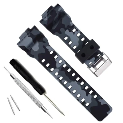 Image de OliBoPo Bracelet de rechange en résine naturelle pour montre Casio G Shock GD120/GA 100/GA 110/GA 100C, Camouflage gris,