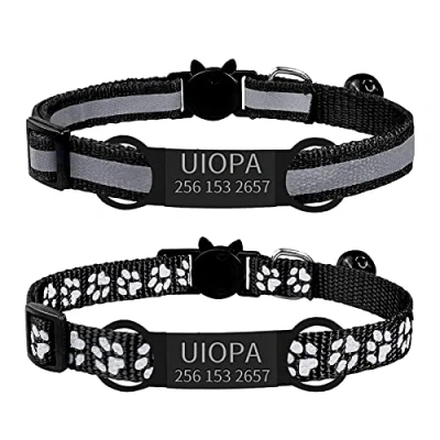 Image de Uiopa 2pcs Collier Chat Personnalisable + Medaille avec Gravure, Anti Etranglement Clochette, Chaton Naissance Reglable 19 32cm pour Chaton, Chiot (Noir)