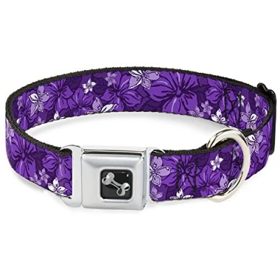 Image de Buckle Down Dc w30877 m Ceinture de sécurité Collier Chien, Medium, Hibiscus Collage Violet Nuances