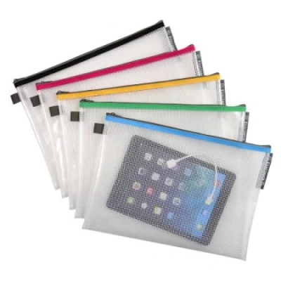 Image de Lot de 10 Pochette EVA transparente, format A4, fermeture zippée coloris assortis