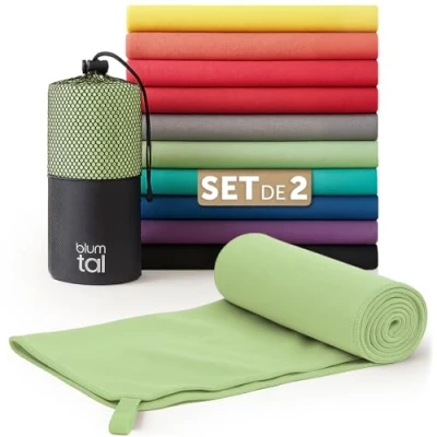 Image de Blumtal Serviette Microfibre 180x90 cm + 80x40 Disponible dans Nombreuses Couleurs et Tailles Serviettes de Sport compactes Ultra légères à séchage Rapide Plage Vert