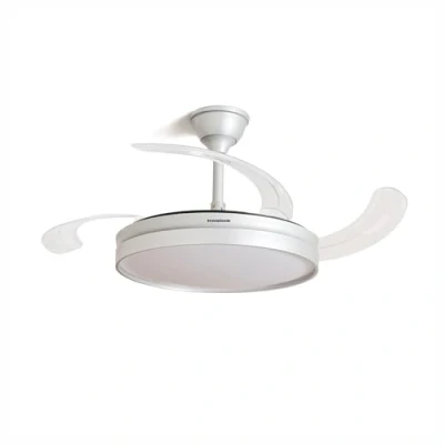 Image de InnovaGoods® Ventilateur de plafond avec pales rétractables et lumière LED 80 W, 6 vitesses, minuteur, 3 types lumière, télécommande, Ø49 104 cm, silencieux, fonction été/hiver. Argenté